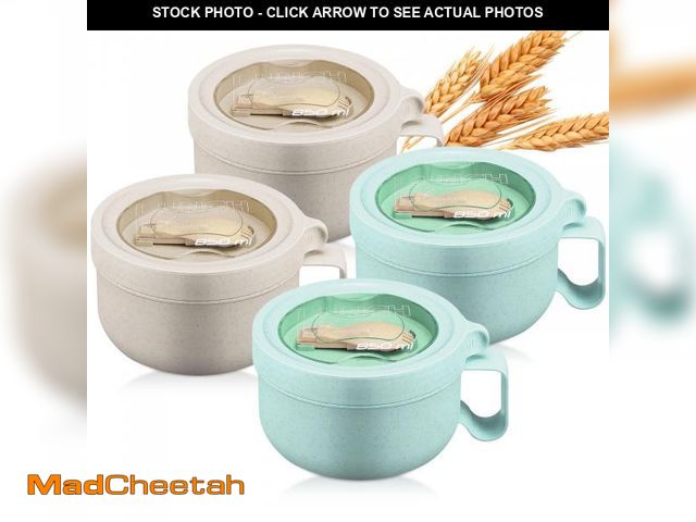 Lot 74-11553344 - Maxdot 4 Pcs Microwave Ramen Bowl Microwavable Instant Soup Cups with Lids Large Soup Bowls with Han...