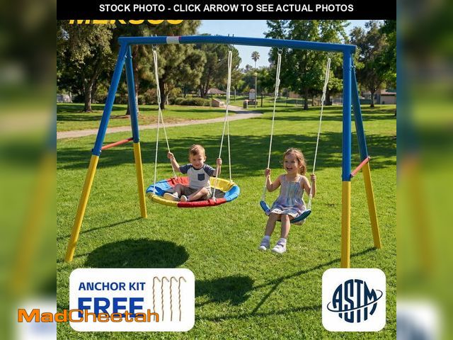 Lot 74-14369795 - (MISSING HARDWARE) Mersco 2-in-1 Swing Set for Backyard with Stand, Swing Heavy Duty 440lbs Metal Ou...