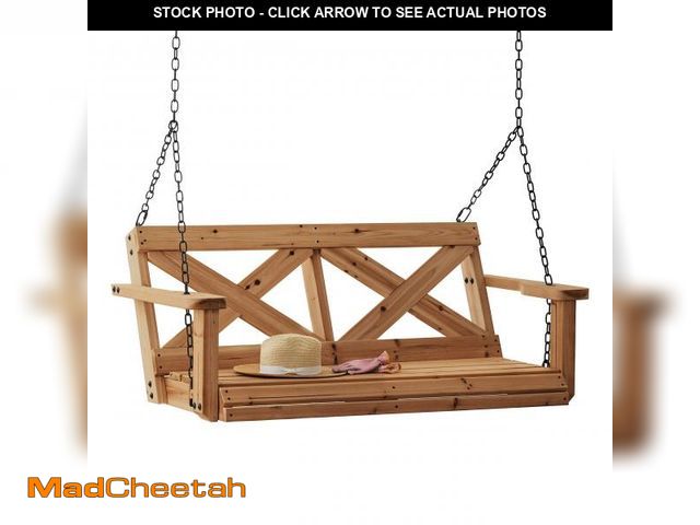 Lot 74-12275102 - Backyard Discovery 55" Cedar Wood Farmhouse Outdoor Porch Swing Bench with Two-Person Seating, Durab...