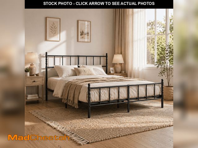 Lot 74-14323092 - Bedsunus Classic Metal Platform Bed Frame with Headboard and Footboard, Heavy Duty Steel Mattress Fo...