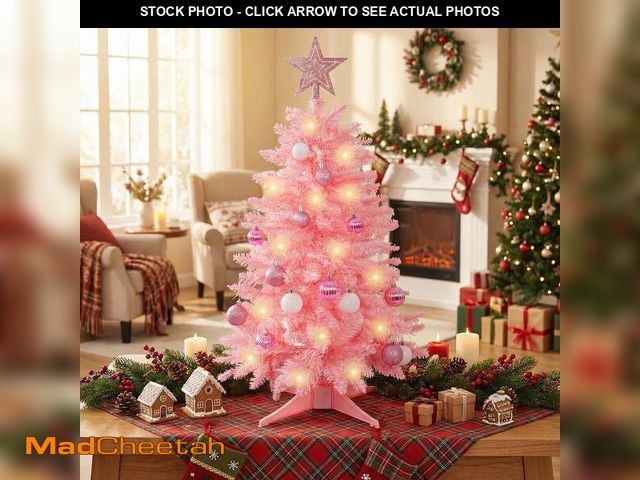Lot 74-13060954 - THE BRIVE Artificial Christmas Tree Pink Includes Ornaments and Star 3ft - UNUSED
