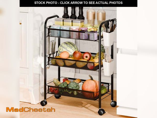 Lot 74-13780564 - AQMD 25" Rolling Kitchen Cart with Wheels and Storage Shelves, 3-Tier Fruit Vegetable Cart Stand wit...