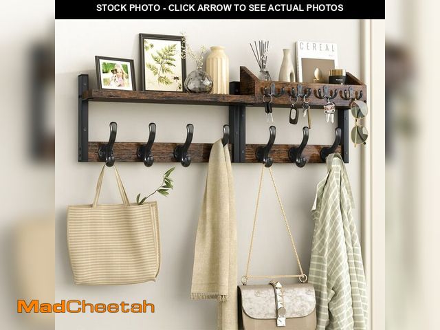 Lot 74-14380196 - Evermagin 29" Coat Rack Wall Mount with Shelf, 4 in 1 Coat and Key Hanger with 11 Metal Hooks, Entry...