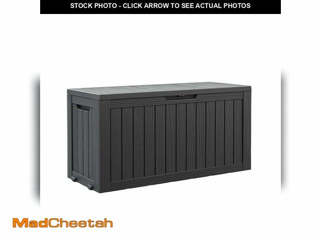 Lot 74-14438752 - Bifanuo Resin Deck Box - Waterproof Outdoor Storage, 80 Gallon Black - UNUSED