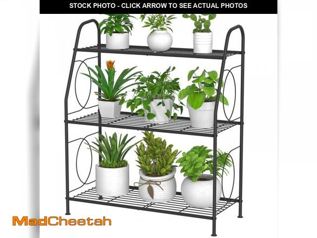 Lot 74-12444111 - VyGrow Plant Stand, 3 Tier Plant Shelf for Indoor Outdoor, Heavy Duty Metal Outdoor Plant Stand Hold...