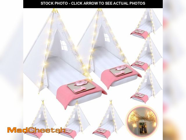 Lot 74-12784692 - Windyun 8 Pack Kids Teepee Tent for Slumber Party with Mattress,Light String,Airbed Fitted Sheet,Sle...