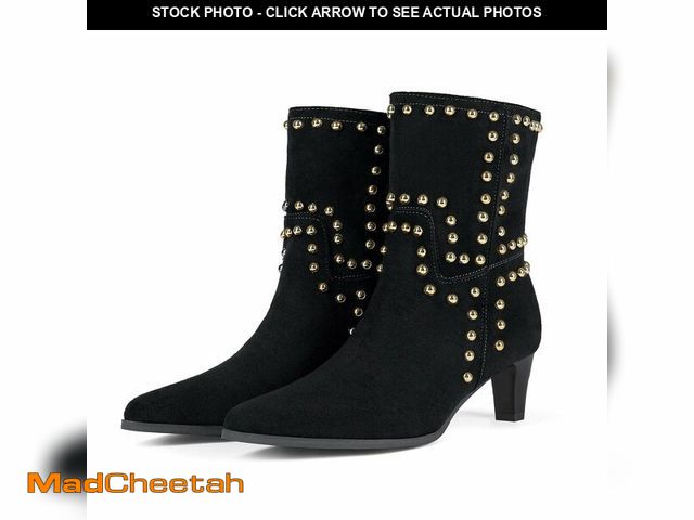 Lot 74-13540503 - baobeijiadao Ankle Boots for Women Pointed Toe Low Kitten Heel Booties Slip On Rivet Boots - UNUSED