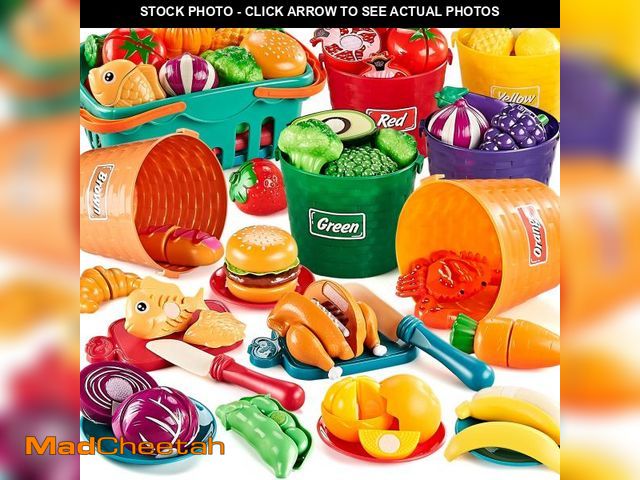 Lot 74-12312801 - Shimfun Play Food Sets for Kids Kitchen, 77Pc Color Sorting Toy Food with Storage Basket, Cutting Pr...
