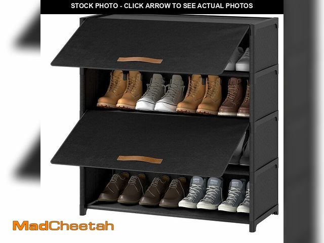 Lot 74-14340873 - UNITSTAGE Shoe Rack, 5 Tier Shoe Storage Cabinet with Door 20 Pair Plastic Shoe Shelves Organizer fo...