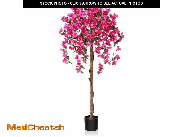 Lot 74-14584945 - DR.Planzen 5 feet Artificial Bougainvillea Flowers Tree In Black Plastic Pot, Indoor Plants with Woo...