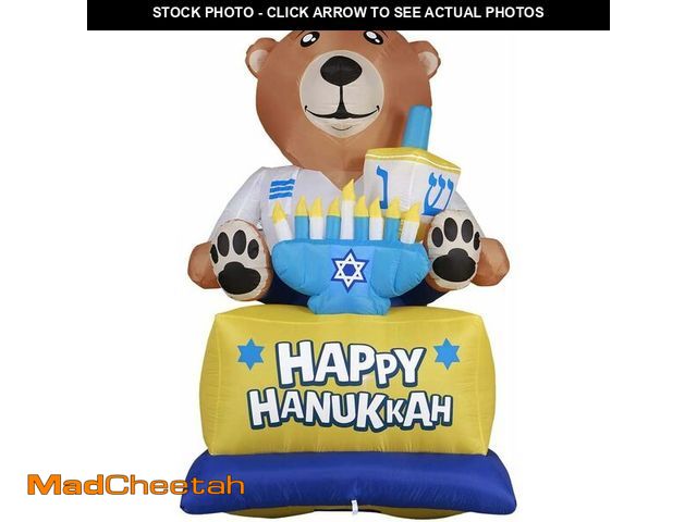 Lot 74-13041114 - 8 FT Giant Hanukkah Inflatable Bear - Yard Decor with Built-in Bulbs, Tie-Down Points, Chanukah Outd...