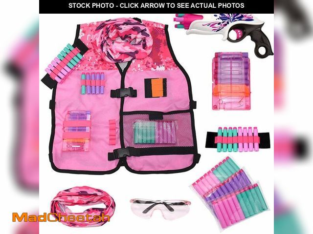 Lot 74-14334470 - Girls Pink Tactical Vest Set with Gun for Nerf Rebelle and N-Strike Elite Series with 30 Refill Dart...