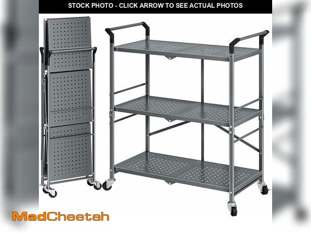 Lot 74-10825973 - Rolling Utility Cart Folding Cart with Wheels - 3 Tier Collapsible Metal Cart, Large Capacity - UNUS...