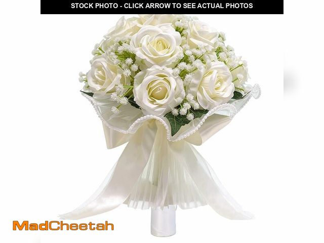Lot 74-14211008 - LYGIV 16 Ivory White Artificial Roses Wedding Bouquet for Bride, Handmade with Pearl Veil, BabyÃ¢â¬...
