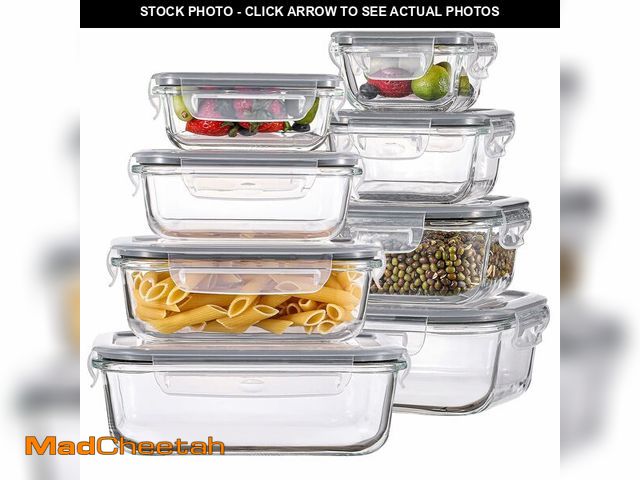 Lot 74-12712887 - HOMBERKING 8 Pack Glass Food Storage Containers with Lids, Meal Prep Containers, Airtight Bento Boxe...