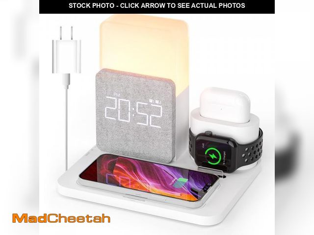 Lot 74-12315235 - Wireless Charging Station, 7 in 1 Charging Station, Alarm Clock with Wireless Charger, Night Light, ...