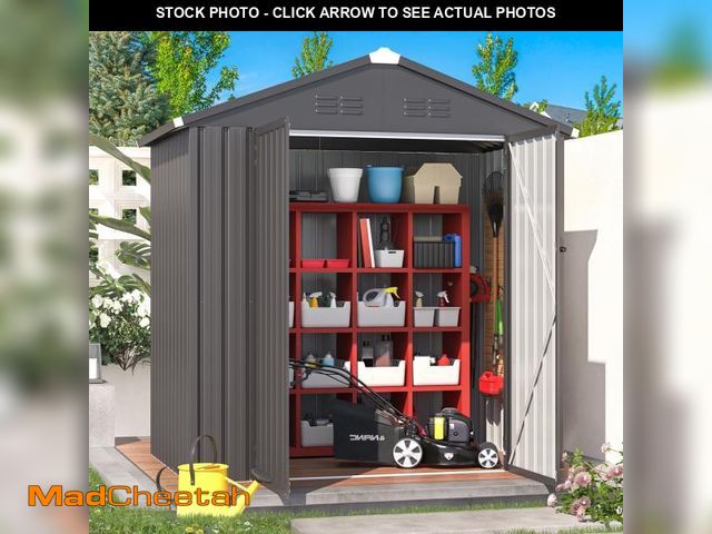 Lot 74-12479314 - YODOLLA 6 x 4 ft. Outdoor Metal Storage Shed with Sliding Roof &amp; Lockable Door for Backyard, Gar...
