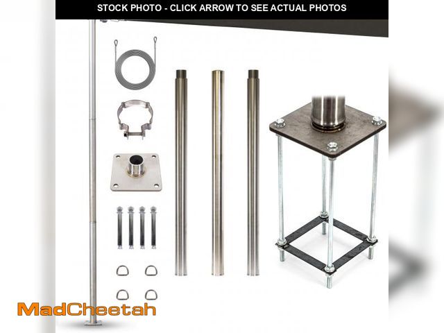 Lot 74-12206535 - Royal Shade 12ft Stainless Steel Pole, Heavy Duty with Base Plate &amp; Height Adjustable Mounting C...