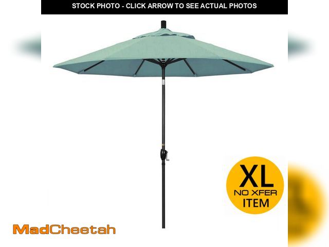 Lot 74-14375654 - California Umbrella 9 ft. Black Aluminum Pole Market Aluminum Ribs Push Tilt Crank Lift Patio Umbrel...
