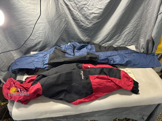 Lot 83-0155 - Stearns Dry Wear Jacket Red Size Medium and Gander Mountain Overalls Size XL