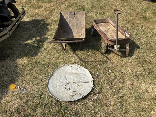 Lot 83-1048 - Vintage Wheelbarrow, Radio Flyer Wagon, and Snow Saucer