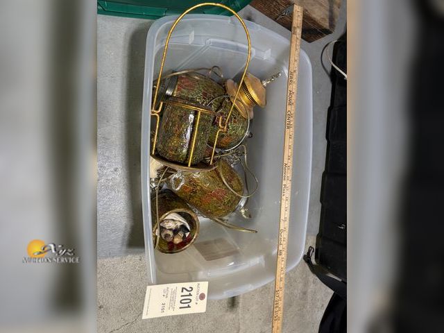 Lot 83-2101 - Set of Amber Crackle Glass Lights/Lanterns