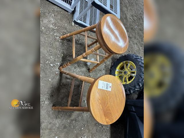 Lot 83-0200 - Two Wooden Swivel Bar Stools