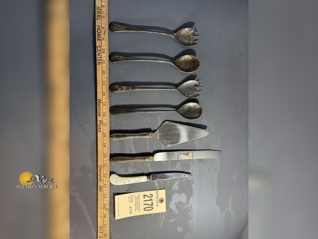 Lot 83-2170 - Silverplated Salad Serving Spoon, Fork, and Dessert Knife and Server