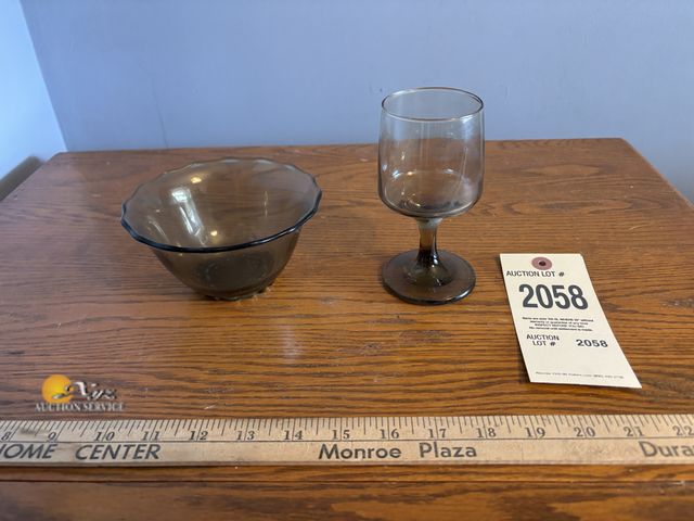 Lot 83-2058 - Smoky Brown Wine Glass and Glass Bowl
