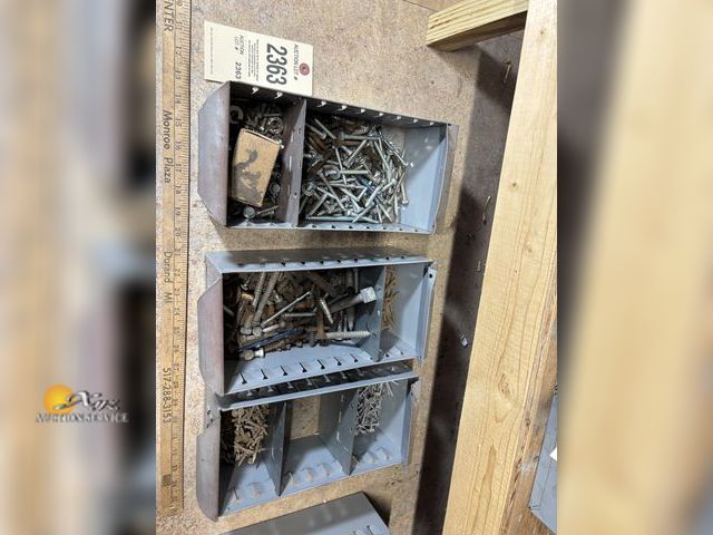Lot 83-2363 - Three Storage Bins with Miscellaneous Screws, Nails, and Bolts
