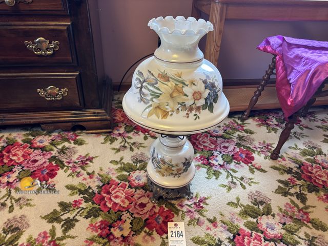 Lot 83-2184 - Vintage 3 Way Floral Hurricane Lamp