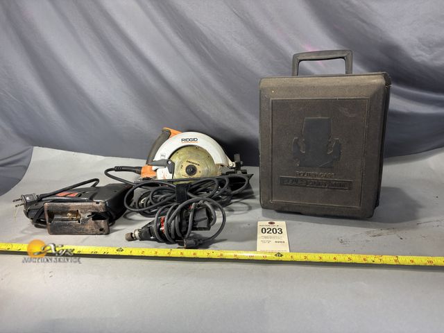 Lot 83-0203 - Ridgid 6-1/2" Circular Saw, Skil Jig Saw, Dremel, and Sears Router