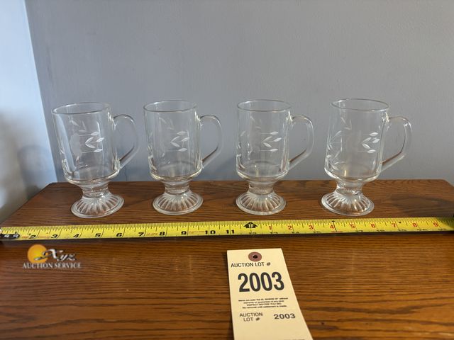 Lot 83-2003 - Set of Four Vintage Princess House Heritage Pattern Clear Crystal Irish Coffee Mugs