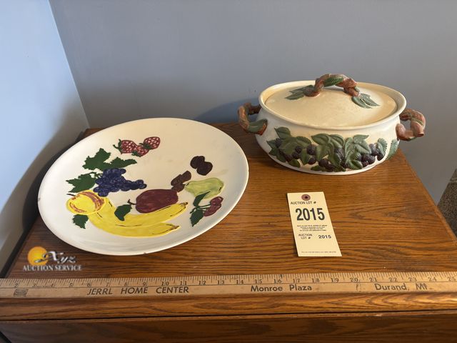 Lot 83-2015 - Fruit Design Serving Platter and Covered Pottery Casserole Dish or Tureen