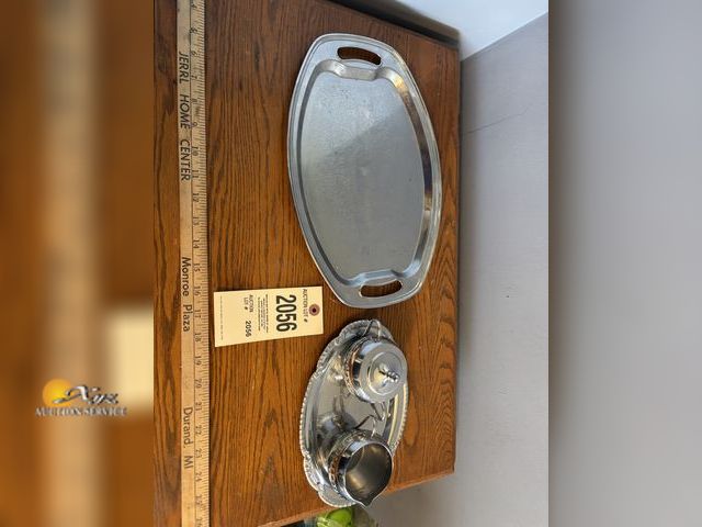 Lot 83-2056 - Silver Plated Serving Tray, Irvinware Silverplate, Sugar Bowl with Lid, and Creamer Set with Tray