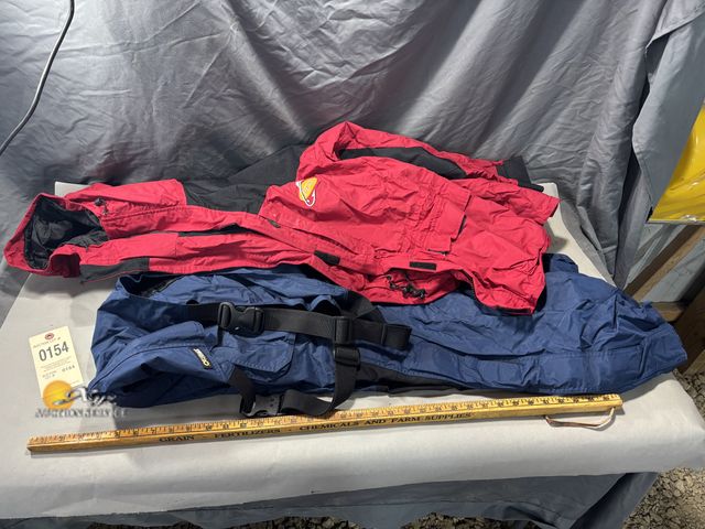 Lot 83-0154 - Stearns Dry Wear Jacket Red Size Large and Gander Mountain Overalls Size Large