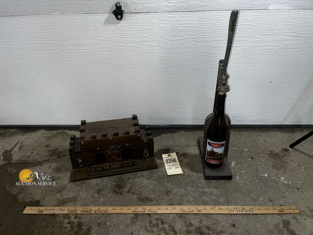 Lot 83-2256 - Vintage Wine Cork Press and Liquor Decanter Set