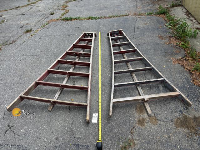 Lot 83-0539 - Lot of Two Wooden 3 Legged Ladders and Step Stool