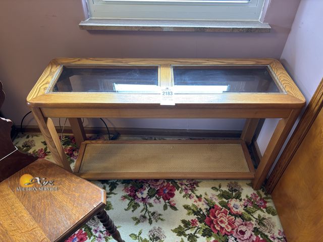 Lot 83-2183 - Wooden Sofa Table with Two Glass Display Panels