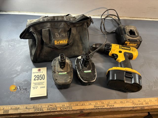 Lot 83-2950 - Dewalt Drill, Three Batteries, Charger, and Bag