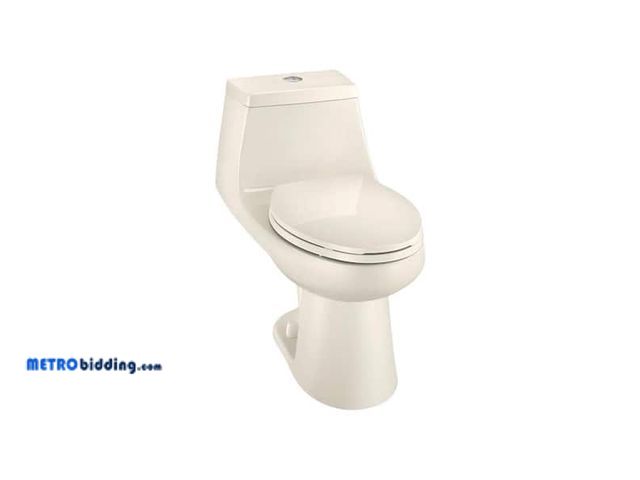 Lot 88-484578 - McClure 12 inch Rough In One-Piece 1.1 GPF/1.6 GPF Dual Flush Elongated Toilet in Biscuit Seat Inclu...