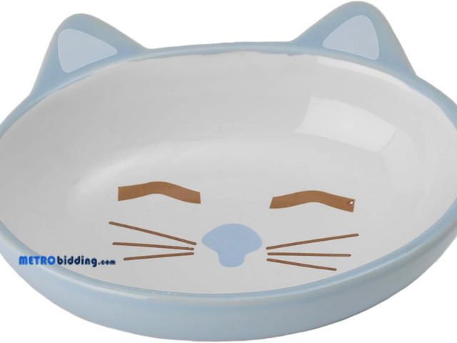 Lot 88-498877 - PetRageous 81026 Oval Frisky Kitty Stoneware Cat Bowl 5.5-Inch Wide and 1.5-Inch Tall Saucer with 5....