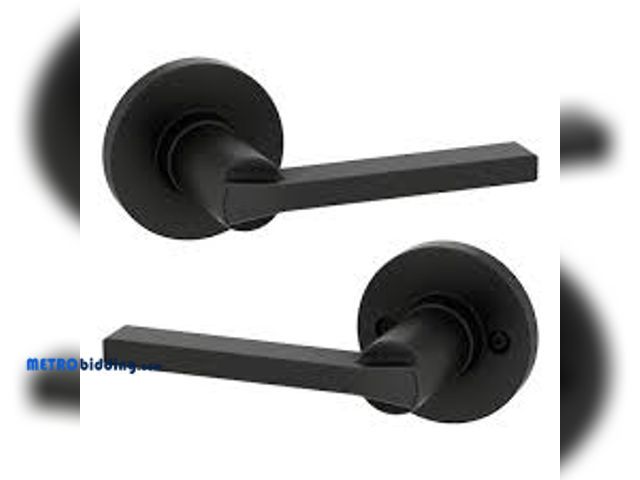 Lot 88-480733 - Kwikset Hollis Round Rose Matte Black Passage Hall/Closet Door Handle