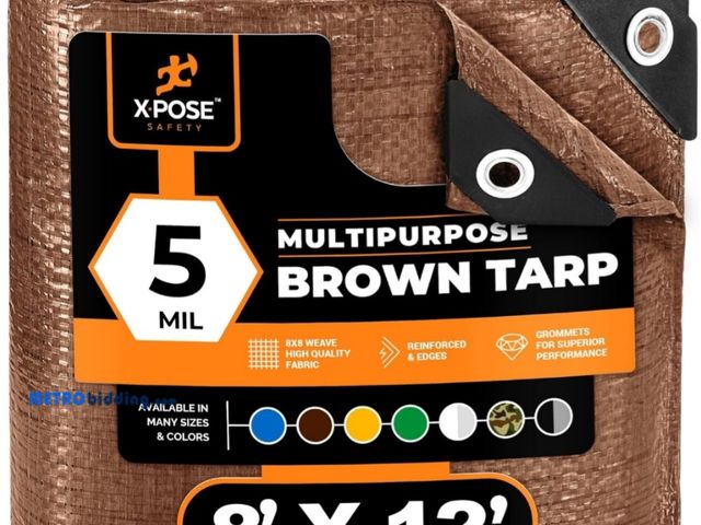 Lot 88-502170 - Multipurpose Protective Cover Brown Poly Tarp 8' x 12' - Durable, Water Resistant, Weather Resistant...