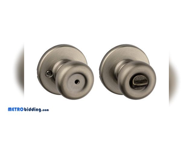 Lot 88-491853 - Kwikset Tylo Antique Brass Bed/Bath Door Knob Featuring Microban Antimicrobial Technology with Lock ...