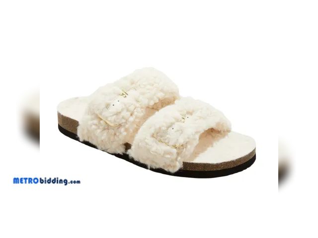 Lot 88-483391 - Auden Womens Jane Two Band Buckle Slide Slippers 91308535 Cream Off White 10M
