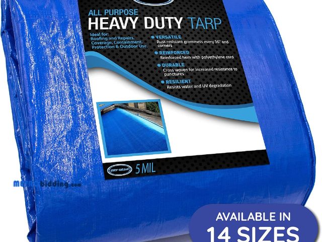 Lot 88-493877 - Dry Gear 16x20 Blue Waterproof Tarp – Heavy Duty 5 MIL Thick Outdoor Tarpaulin Cover - Multi Purpose...
