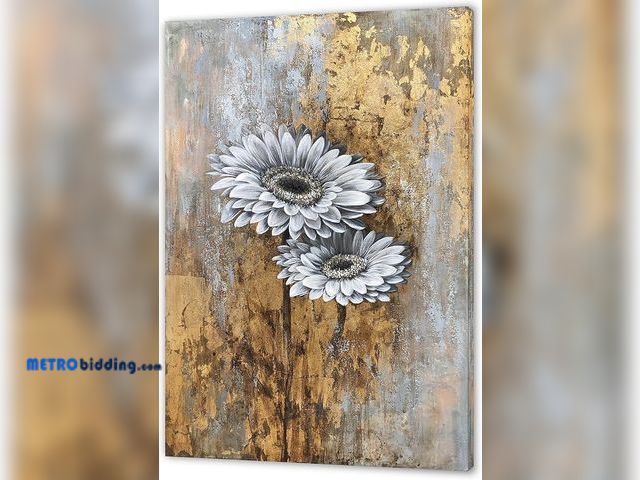 Lot 88-484252 - 40"x30" Yihui Arts Wild Sunflower Wall Art Vintage Floral Painting Pictures for Farmhouse Living Roo...