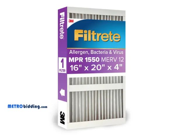 Lot 88-485559 - Filtrete 16 x 20 x 4 MERV 12 1550 MPR Allergen, Bacteria and Virus Electrostatic Pleated Air Filter