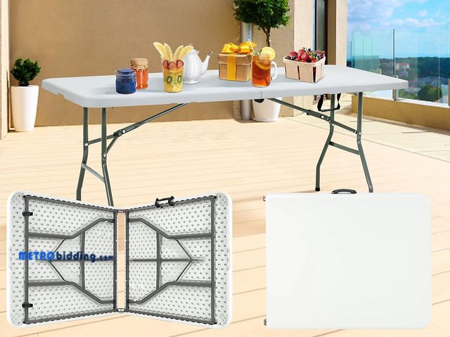 Lot 88-498485 - Folding Tables, 6 Foot Folding Table with Handle and Steel Legs, Indoor Outdoor Fold-in-Half Portabl...
